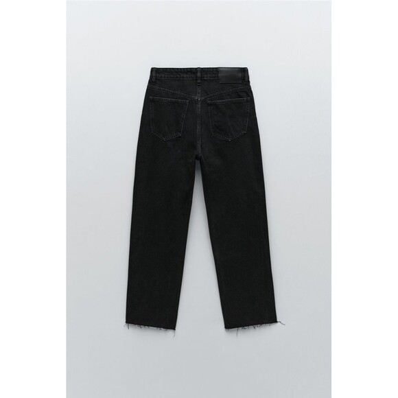 Black Denim Zara High-Waist Straight Ankle Raw Hem Jeans (NWT) - Picture 4 of 5